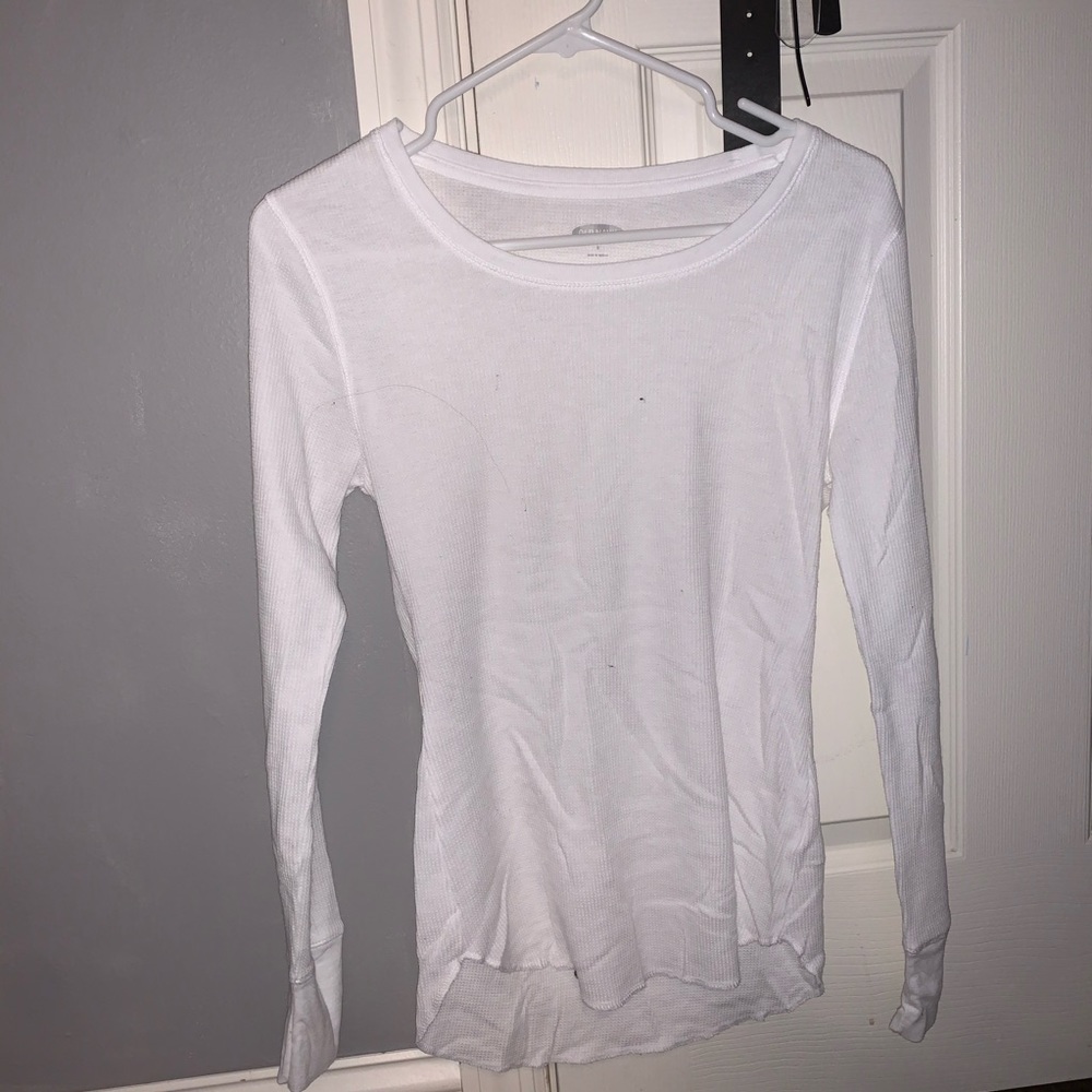 White Waffle-Knit Long Sleeve Tee